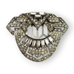 KTF Trifari Art Deco Dress Clip White Rhinestone Rhodium Plated Vintage 1935